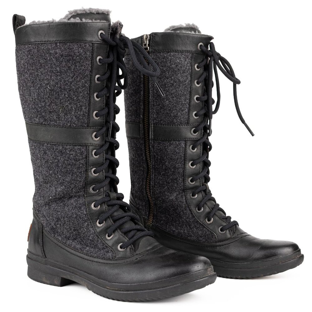 UGG Elvia Waterproof Leather & Wool Lace Up Winter Boots Women's 7